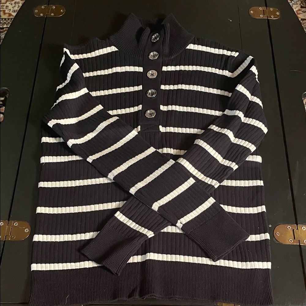 Lauren Jeans Company Black and White Striped Turtleneck Sweater